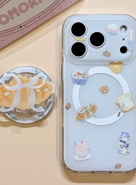 蓝色蝴蝶结牛角包磁吸支架适用小米15/14/12手机壳K70红米40/K50/60E/K80至尊Note15新款13女civi2/Turbo4PRO