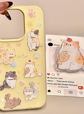 ins可爱卡通猫咪支架Power适用X50荣耀400/300/200手机壳90双层果冻PLAY9C/70PRO/80/X40i畅玩60M硬8T大孔X9C