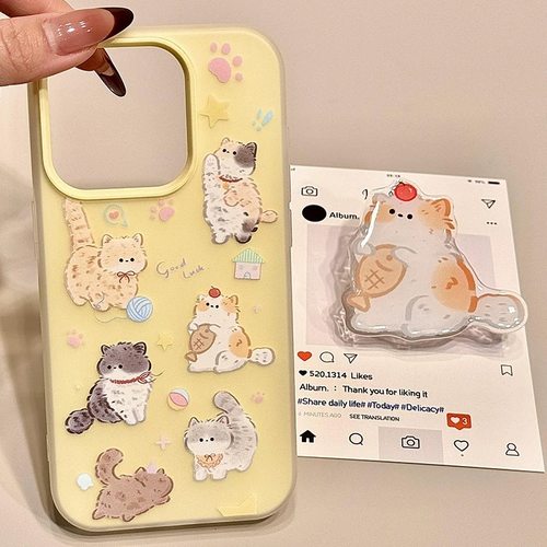 ins可爱卡通猫咪支架适用A3活力版OPPO Find X8S+手机壳Reno14/13F/11双层果冻10PRO+/5/9/K12大孔A38/A1/2/6