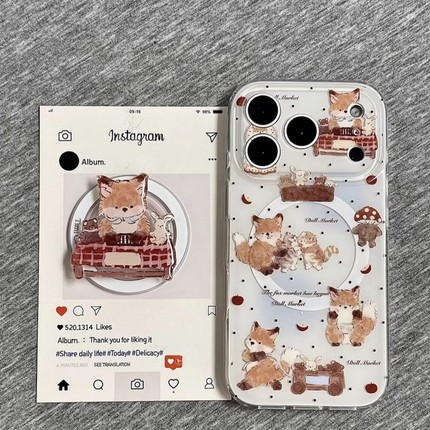 可爱野餐多个猫咪磁吸支架适用OPPO A6/5X/Reno14/13pro手机壳findx9/X7ultra/6X新款A3Pro卡通X8S+A58防摔96