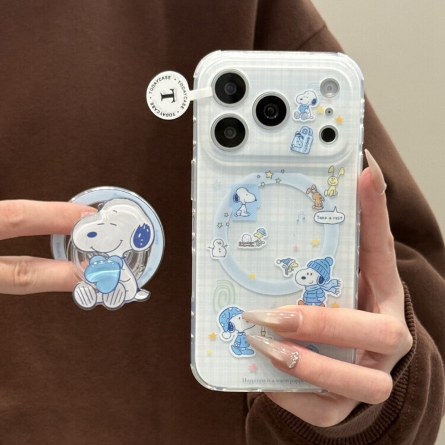 浅蓝史努比插画磁吸支架适用vivo X300S/S50手机壳S30/S20PRO/Y500可爱X200 Promini新款Y78+Y36防摔X100/90S图片