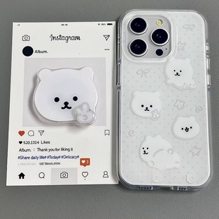 白色比耶自嘲熊旋转支架适用OPPO A6/5/Reno15/14/13pro手机壳findx9女X7ultra/X6可爱A3/A2X防摔X8S+A58/A96