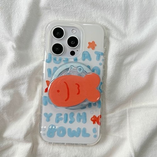 趣味涂鸦英文金鱼磁吸支架适用小米17/14/15手机壳k70红米K50/K60E/80至尊Note15/13/12T可爱Turbo4/civi5PRO