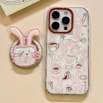 卡通可爱线条兔子磁吸支架适用OPPO A6i/5/Reno15C/14/13手机壳findX9Pro女X7ultra新款A3X保护套X8S+A58/A96