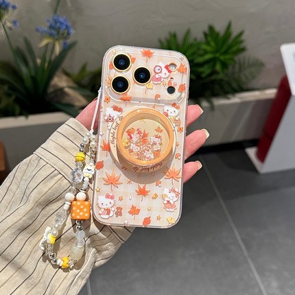 秋冬枫叶格纹kitty猫磁吸支架适用OPPO A6/5/Reno14/13pro手机壳findx9/X7ultra/A3女A78手链X8S+新款A58/A96