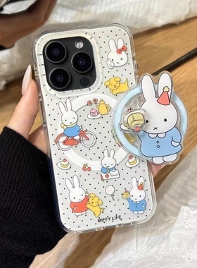 卡通波点蛋糕米菲兔磁吸支架适用1加15/ACE6T一加Turbo6V手机壳13R/12/10女11新款oneplusACE5/3Pro保护套2V