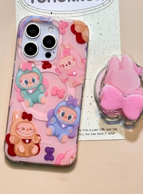 趣味蝴蝶结小怪兽磁吸支架适用vivo iQOOneoZ10/z9turbo手机壳neo10新款9/8男女iqoo13/12可爱11pro/Z5防摔U3