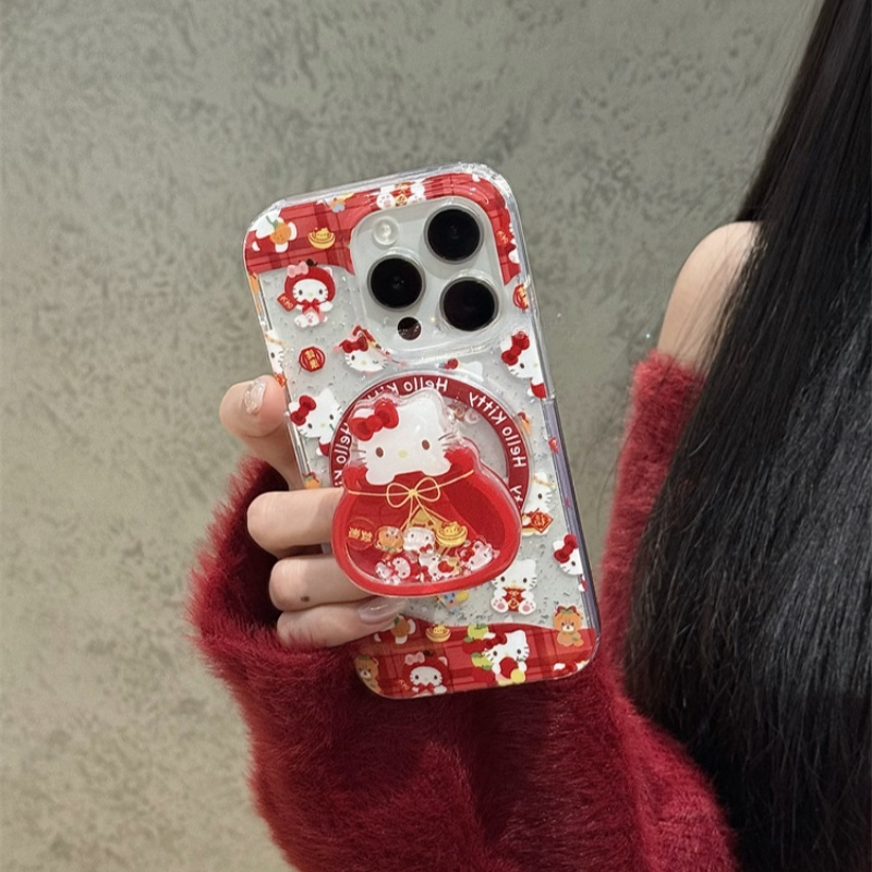 摇摇乐新年福袋凯蒂猫磁吸支架适用三星S25手机壳S21/Note20卡通S10+/S22软S24+少女23ultra防摔A54保护套A51