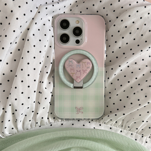 X90 S18E 简约绿色拼接格纹折叠磁吸支架适用vivo S30promini Y78 S19女X60 V40 y500 X300手机壳S20硬X200S