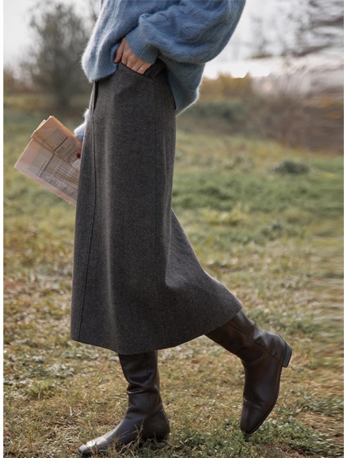 毛呢半身裙别致女装秋冬新款高腰垂感显瘦开叉a字裙时尚洋气独特,女装/女士精品,大码半身裙,淘宝优惠券,粉丝福利购,淘宝优惠卷