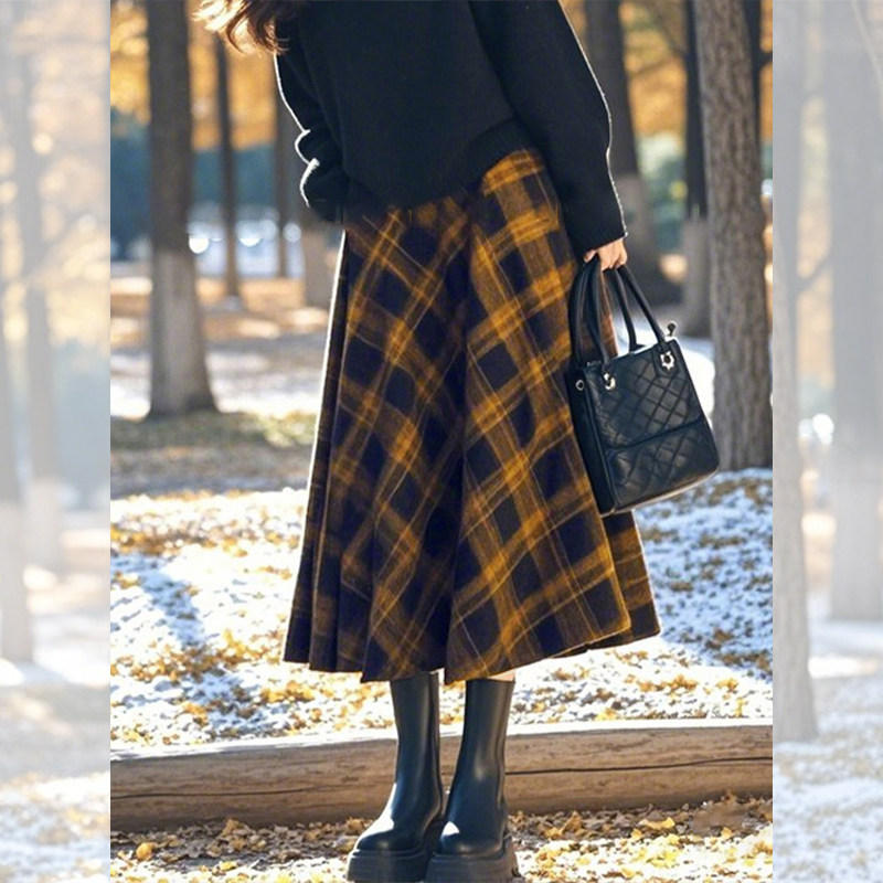毛呢半身裙时尚洋气垂感女秋冬新款高腰伞裙百搭独特格子a字裙子,女装/女士精品,大码半身裙,淘宝优惠券,粉丝福利购,淘宝优惠卷