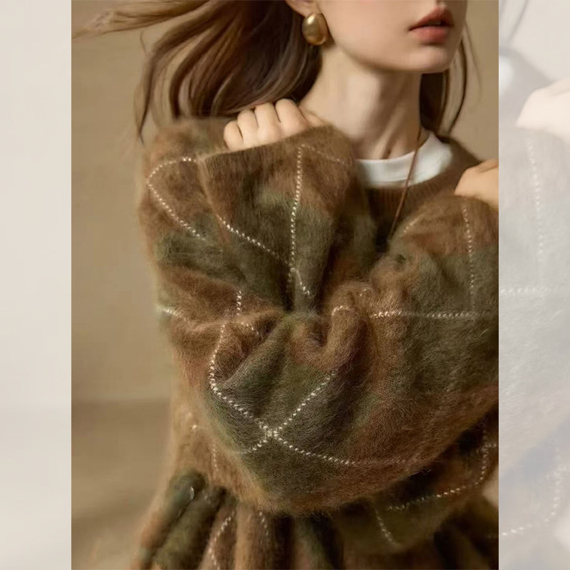 毛茸茸毛衣宽松秋冬新款女装上衣菱格针织衫显瘦软糯百搭时尚套头,女装/女士精品,大码内搭,淘宝优惠券,粉丝福利购,淘宝优惠卷