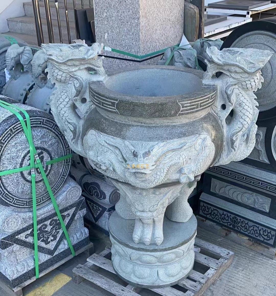 天然青石雕香炉镇宅寺庙一体石炉
