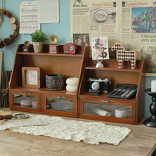 复古实木桌面收纳盒置物架书架书本整理盒书桌杂物储物柜
