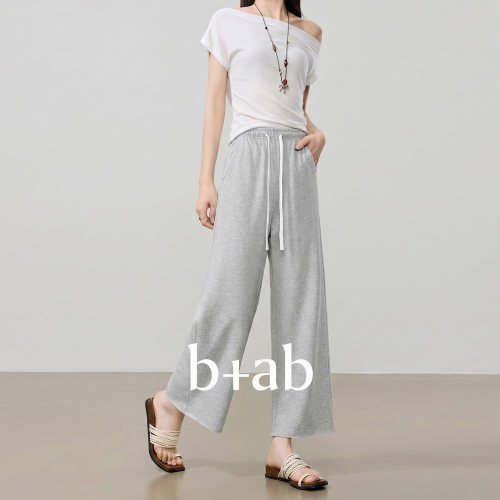 itb+ab纯色抽绳阔腿休闲裤女夏