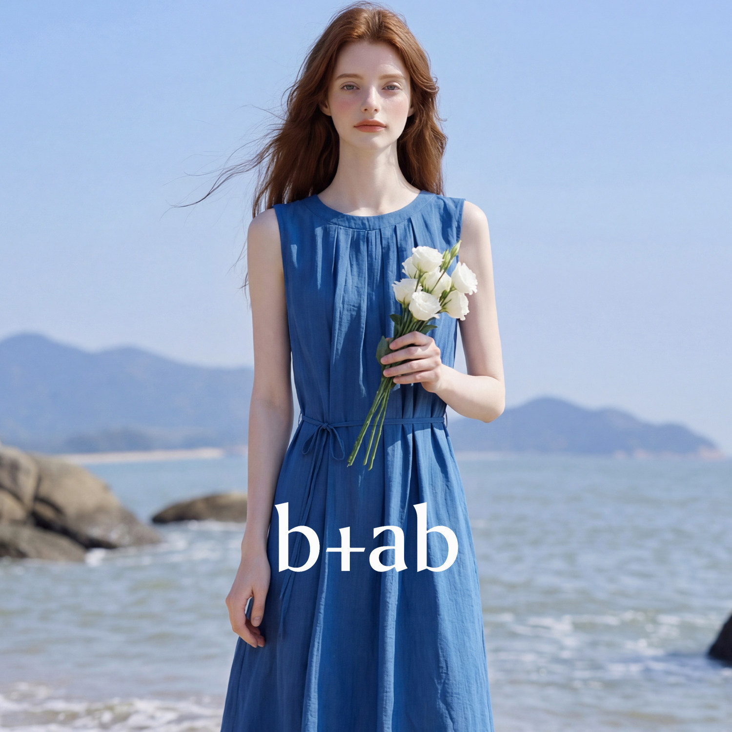 it b+ab无袖洋装女夏季新款蓝色宽松显瘦通勤休闲中长版百搭裙