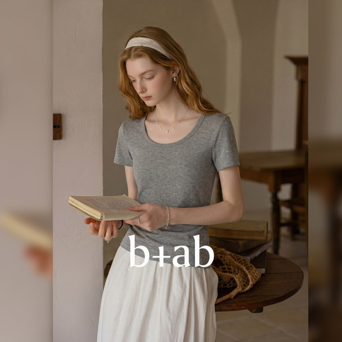 itb+ab灰色圆领短袖t恤女夏季