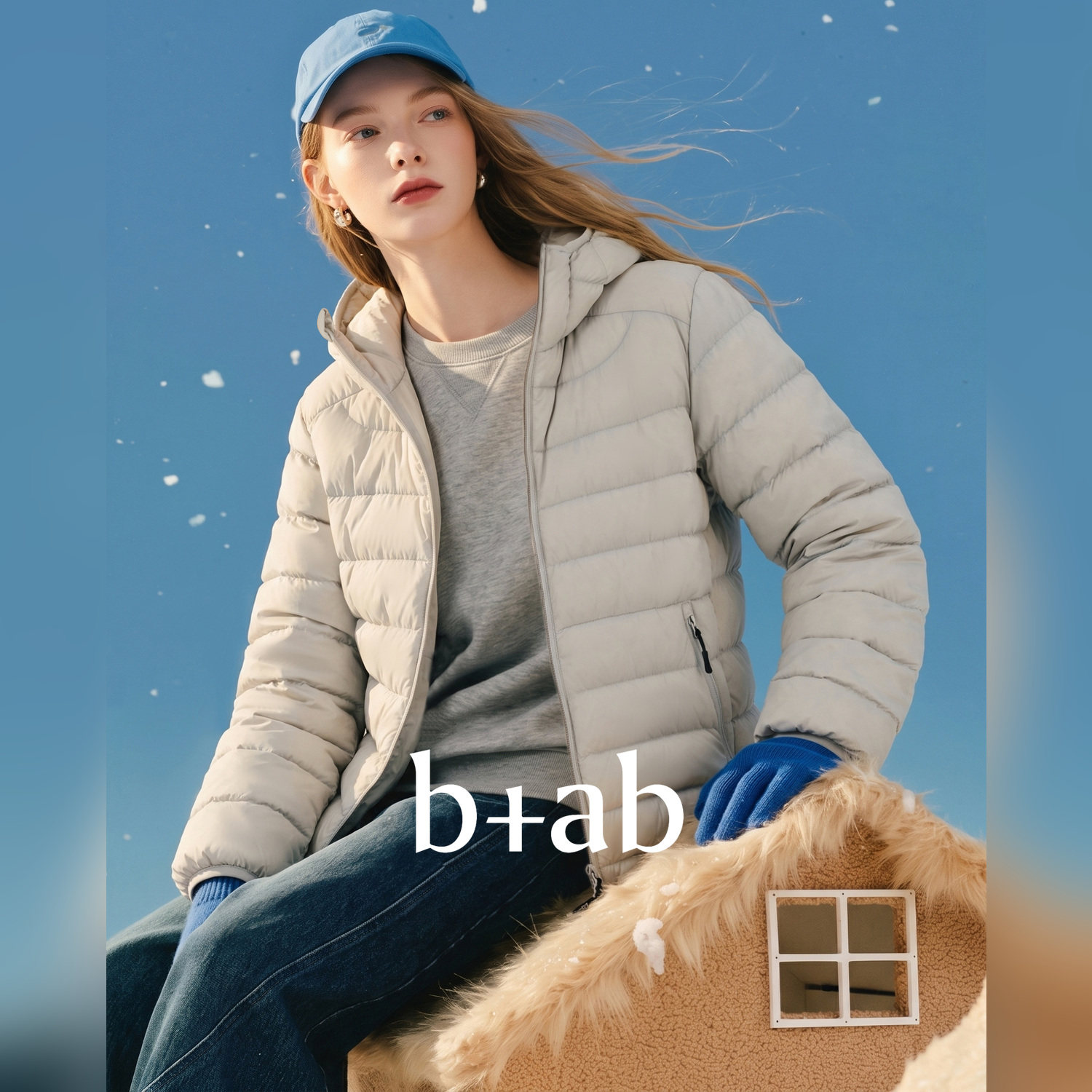 it b+ab 2026冬季新款浅灰色羽绒服女连帽短款简约氛围感保暖外套