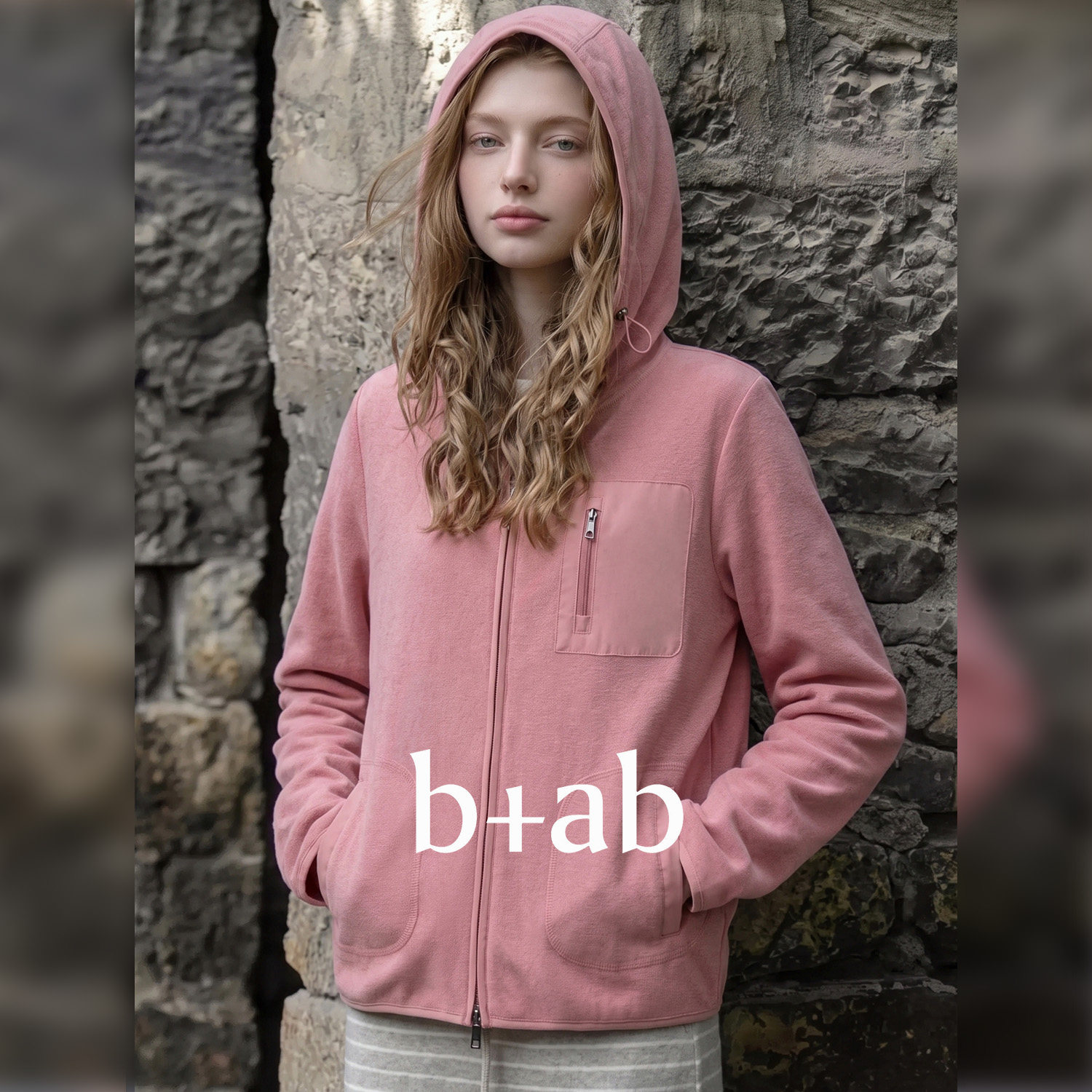 it b+ab 2026秋季新款粉红色外套女连帽拉链休闲显瘦日常百搭上衣