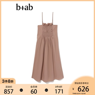 新品 ab女装 青春甜美褶皱收腰中长裙2U1262 吊带连衣裙2022夏季