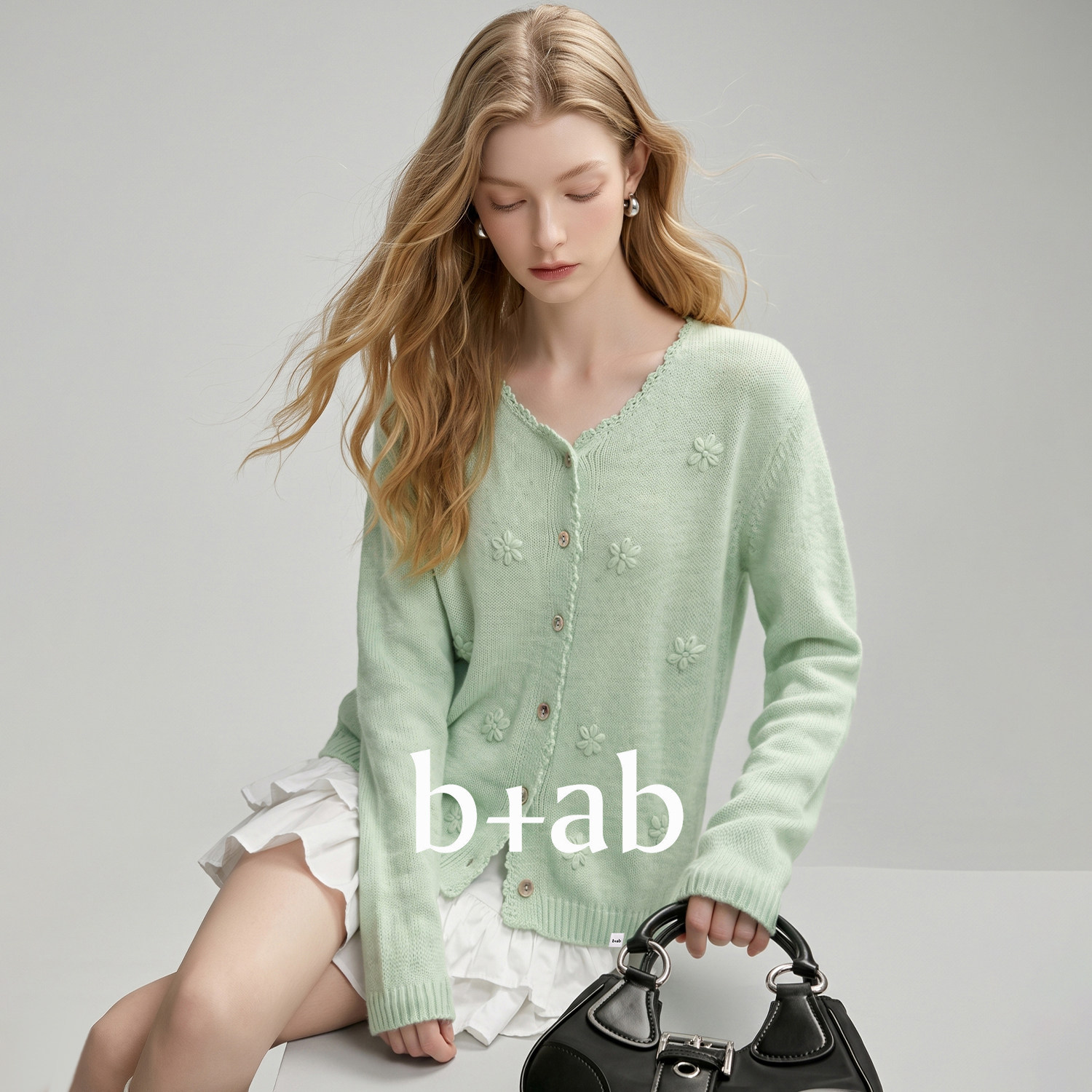 it b+ab小清新立体钩花针织开衫女秋季短款温柔外搭上衣长袖衫
