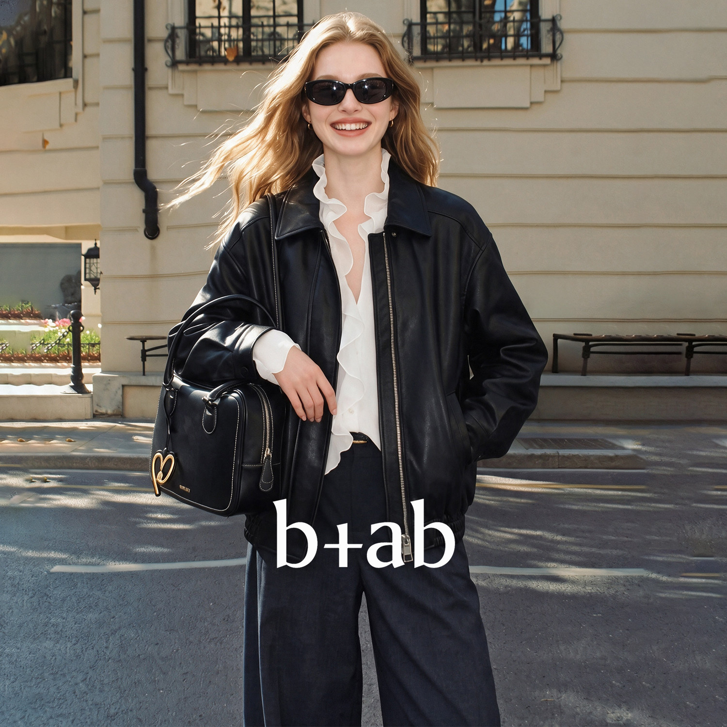 it b+ab2026秋季新款复古翻领皮衣女短款黑色显瘦气质夹克