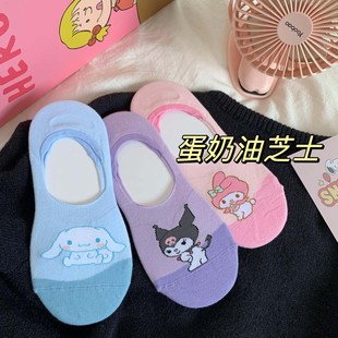 日系ins卡通玉桂狗船袜少女心可爱图案学生浅口隐形硅胶防滑袜女