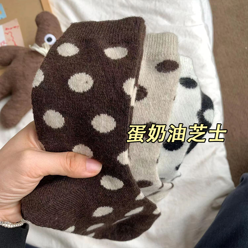波点羊毛袜子女中筒袜秋冬季