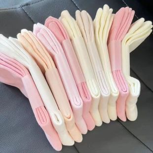 粉色系袜子女春秋款ins潮百搭高颜值森系学生纯色无骨中高筒长袜