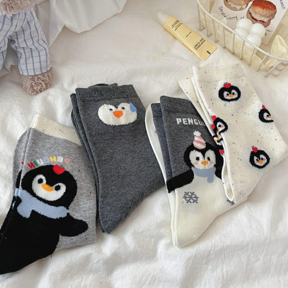 可爱企鹅中筒袜子女春秋冬卡通灰色小腿袜学院风休闲百搭堆堆袜,女士内衣/男士内衣/家居服,中筒袜,淘宝优惠券,粉丝福利购,淘宝优惠卷