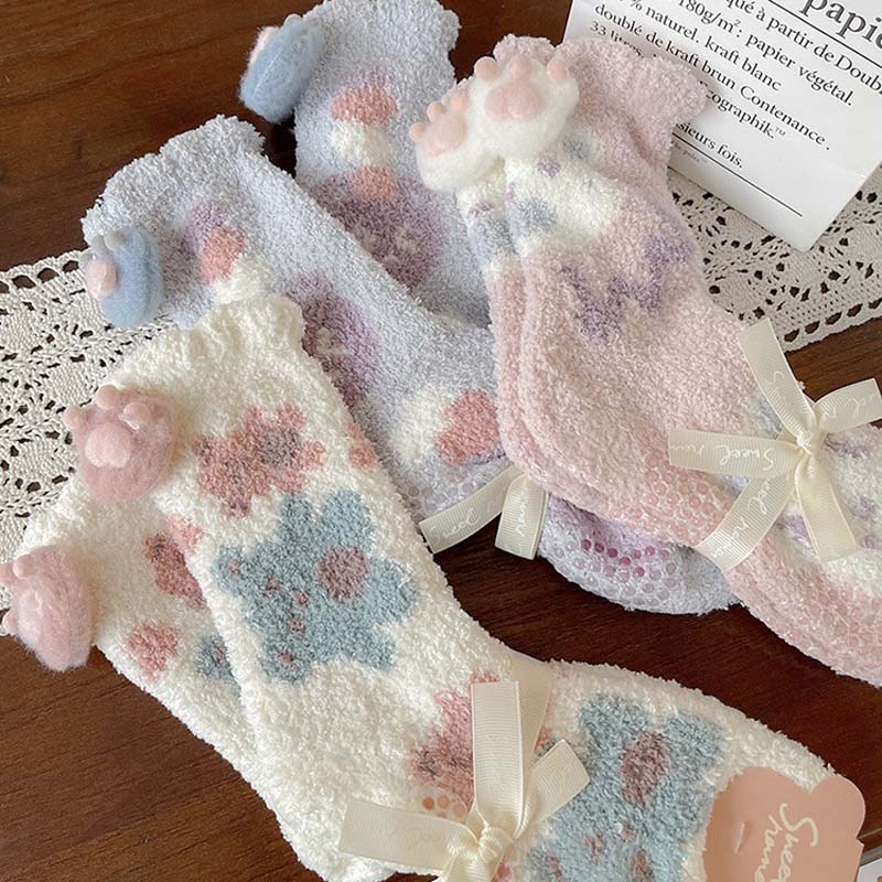 加厚保暖珊瑚绒袜子女中筒袜冬季