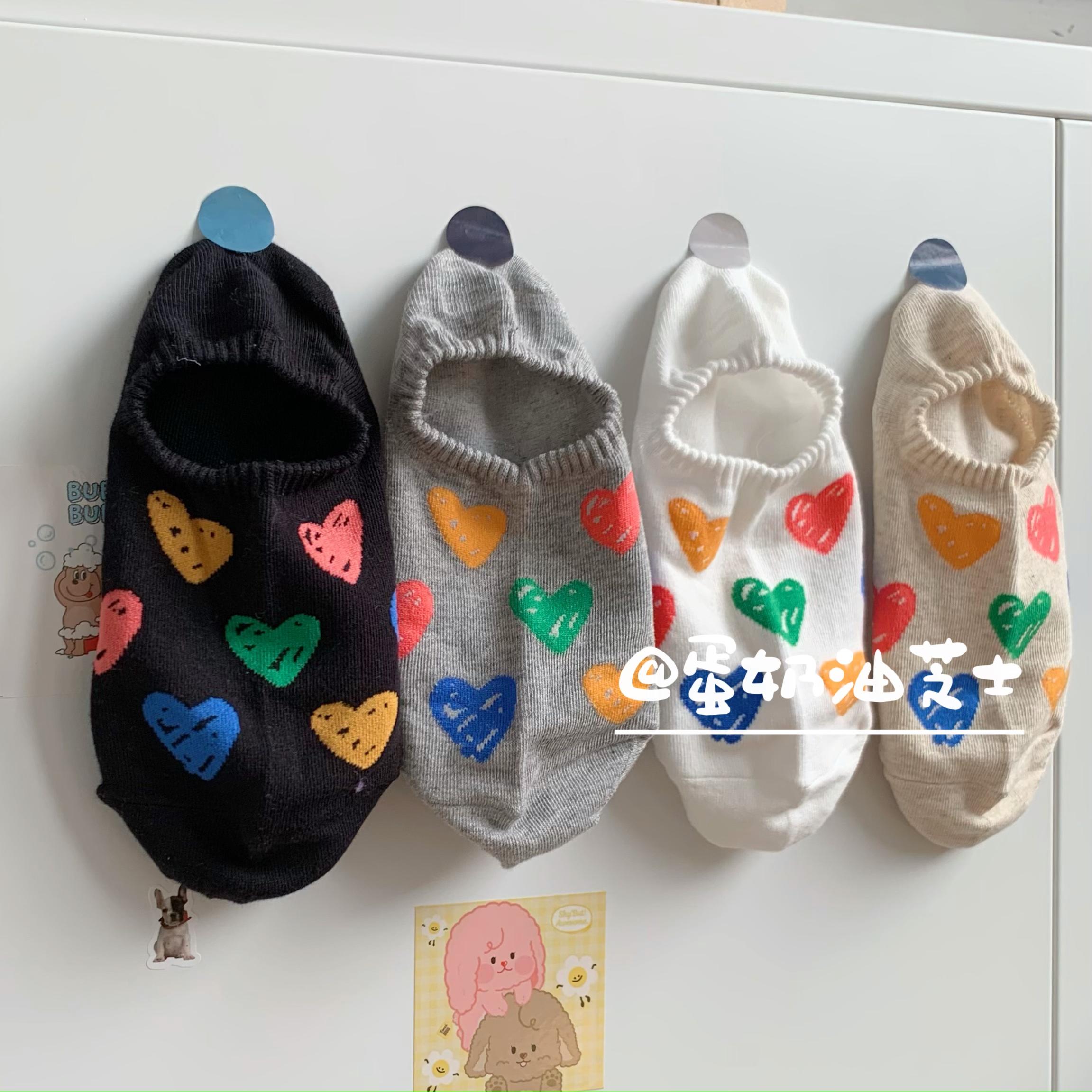 袜子女韩版短袜夏季可爱彩色涂鸦