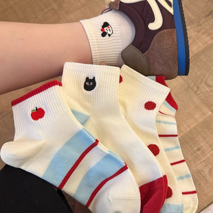 可爱白色夏季 棉袜子女士运动风韩国低帮吸汗透气少女纯棉短袜 薄款