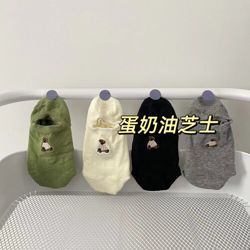 夏日熊袜子女韩版刺绣小熊船袜