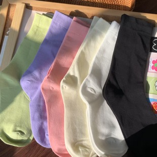 堆堆袜ins潮日系简约百搭运动袜 无骨纯棉袜子女中筒袜长袜夏季