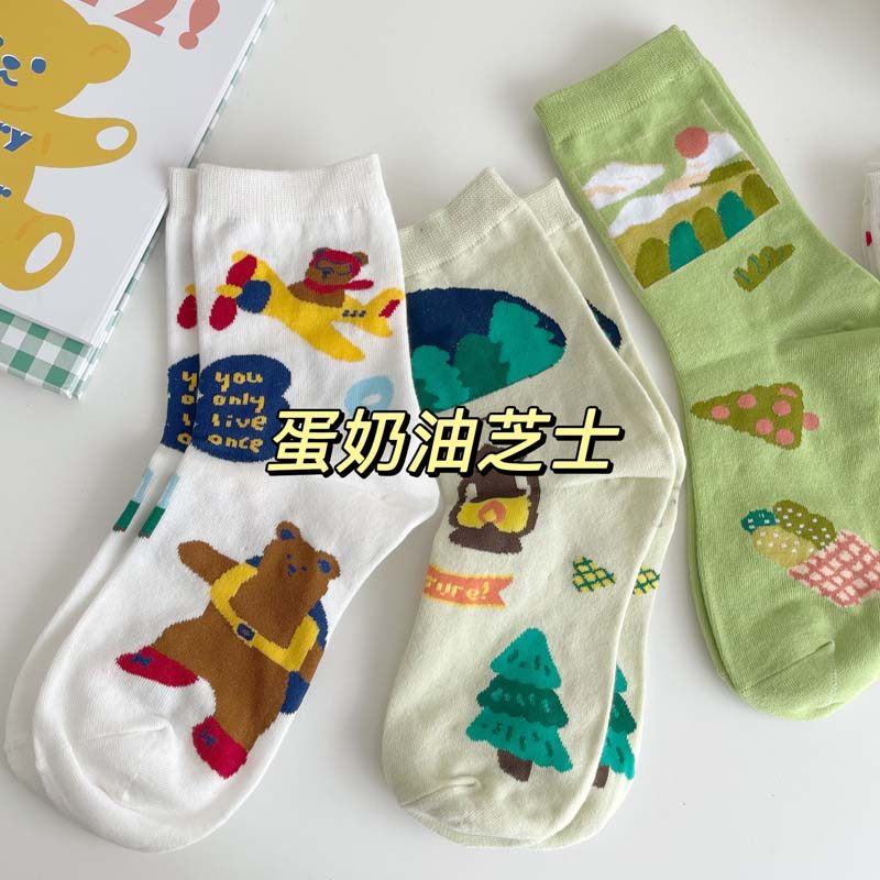 小熊袜子女韩版中筒ins潮JK少女可爱卡通童趣甜美日系长袜学生,女士内衣/男士内衣/家居服,中筒袜,淘宝优惠券,粉丝福利购,淘宝优惠卷