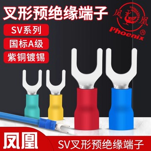凤凰 国标紫铜叉形绝缘端头 冷压端子SV1/2/3/5.5--3.2/3.5/4/5/6