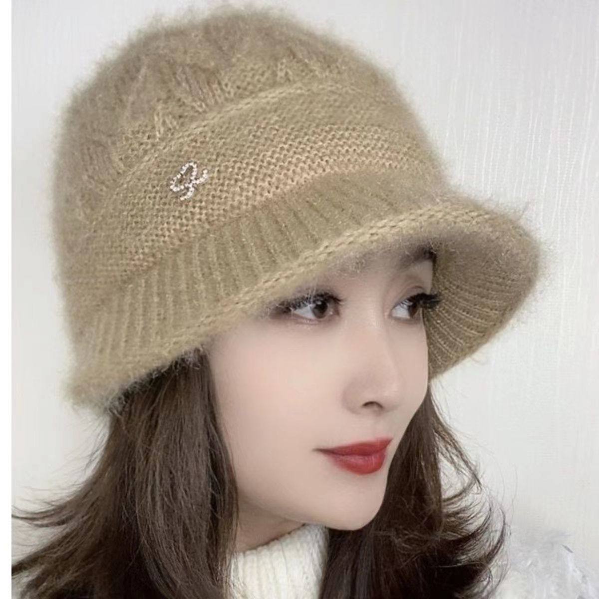 女士新款帽子2023冬季针织松鼠绒帽檐款戴法时尚冬天韩版保暖百搭