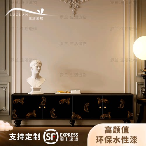 法式中古风新款豹富电视柜实木一体落地立柜原创客厅装饰储物书柜
