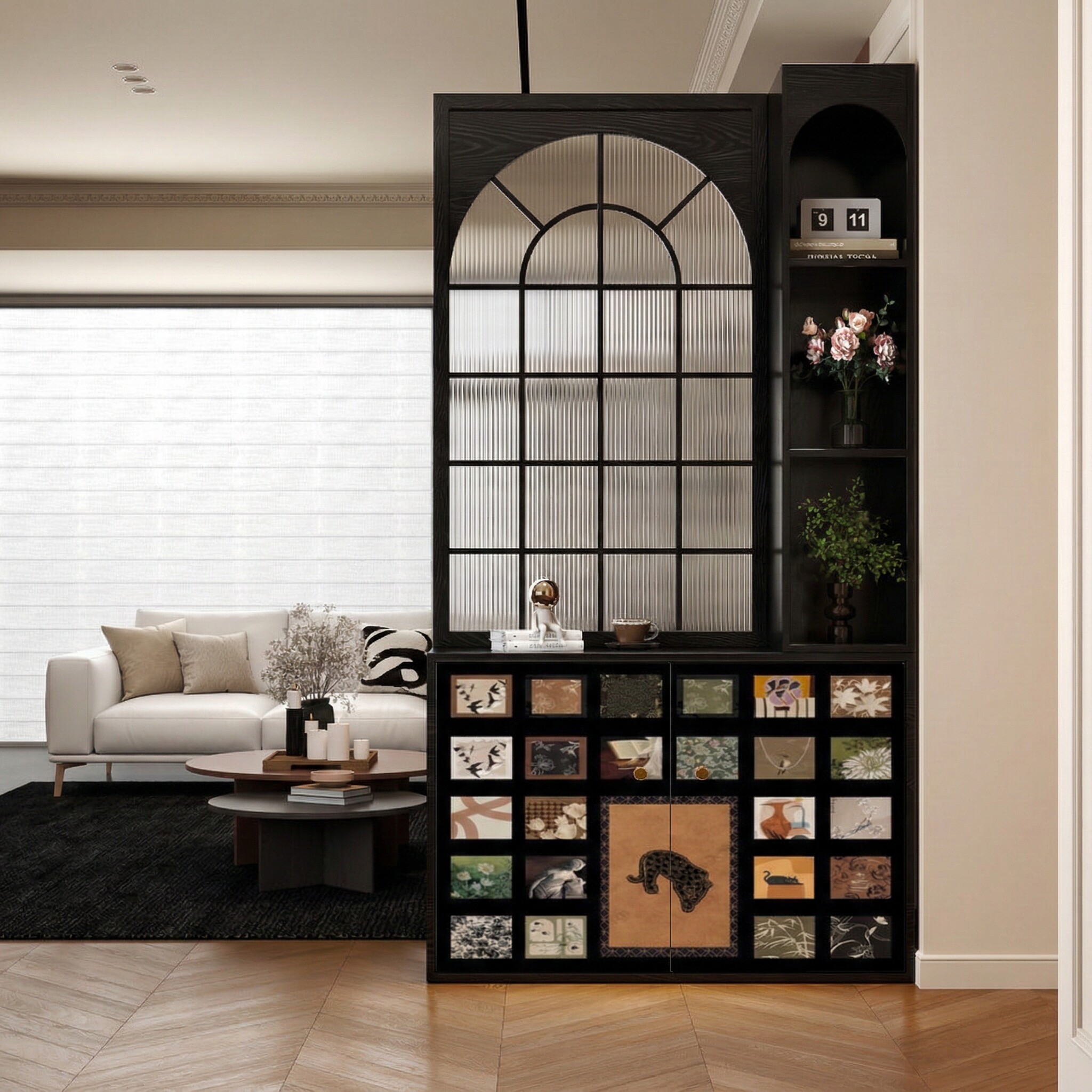 法式中古实木玻璃屏风隔断玄关柜客厅入户遮挡卧室美式正对门