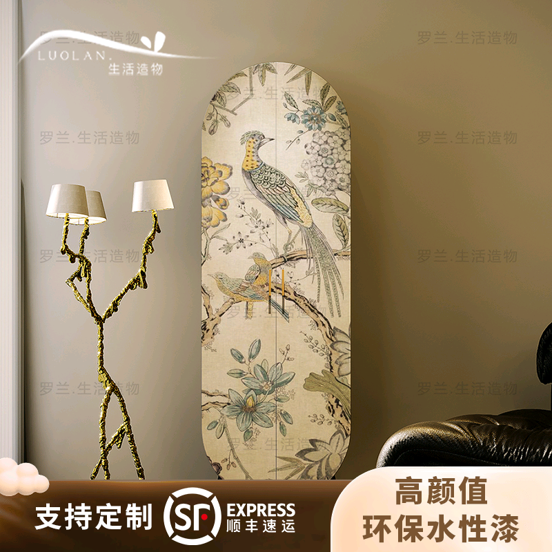 法式奶油风花鸟酒柜子实木入户玄关储物立柜家用客厅厨房装饰边柜