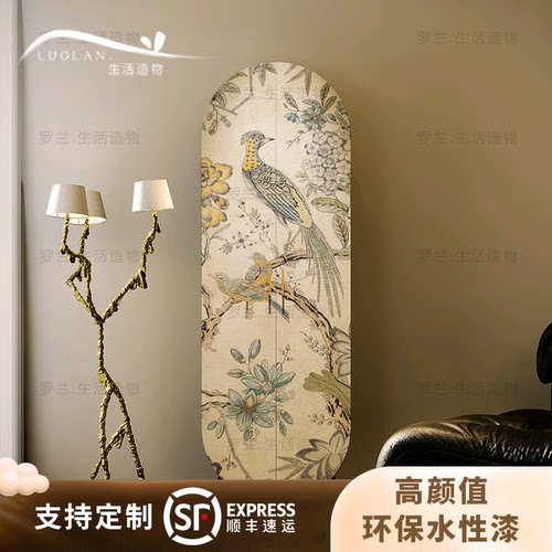 法式奶油风花鸟实木酒柜玄关