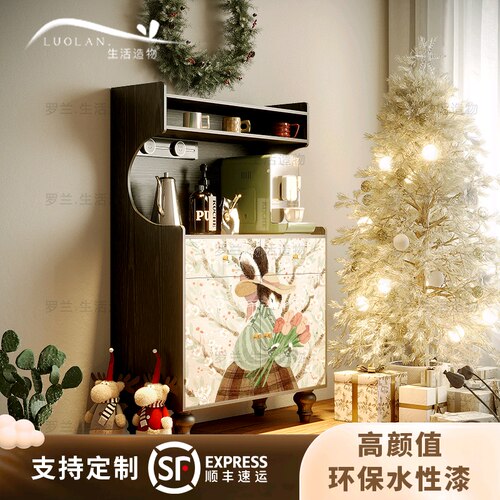 法式奶油风兔子实木餐边柜收纳