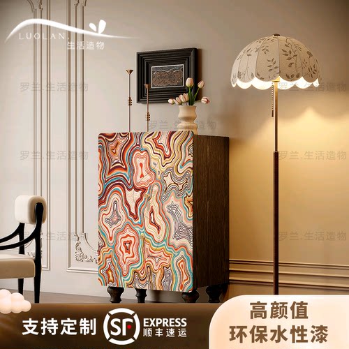 法式奶油风设计师艺术实木边角柜