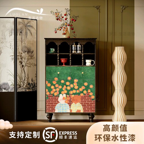 法式奶油多巴胺兔子实木餐边柜