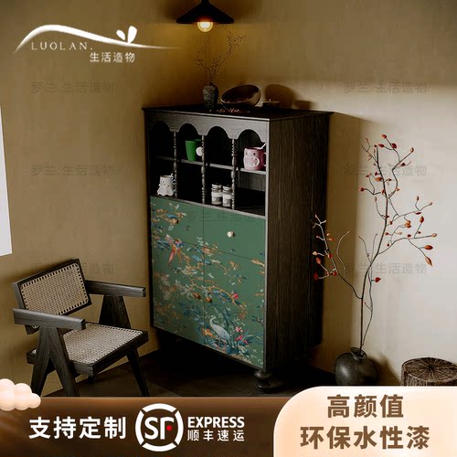 法式复古花鸟实木餐边柜水吧收纳