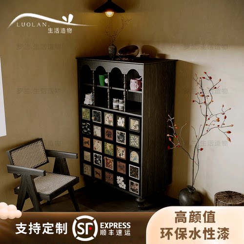 法式复古百联实木彩绘餐边柜