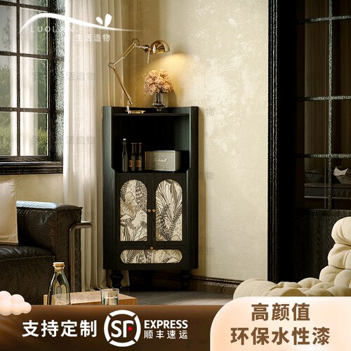 法式复古实木三角柜客厅进门玄关收纳柜厨房角落一体免安装储物柜