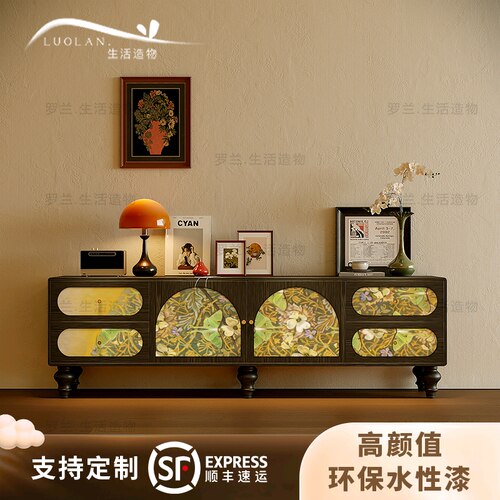 法式复古风实木电视柜客厅一体装饰收纳柜房间靠墙艺术储物抽屉柜