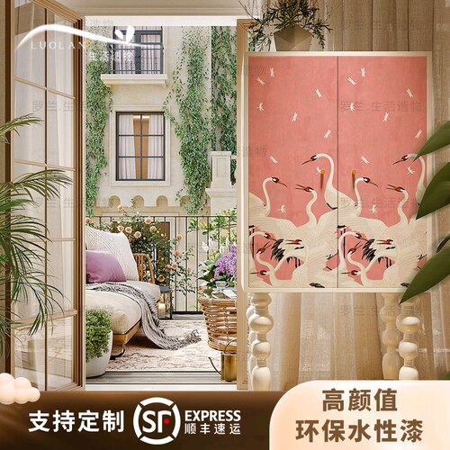 法式粉色仙鹤高脚柜卧室床尾柜子